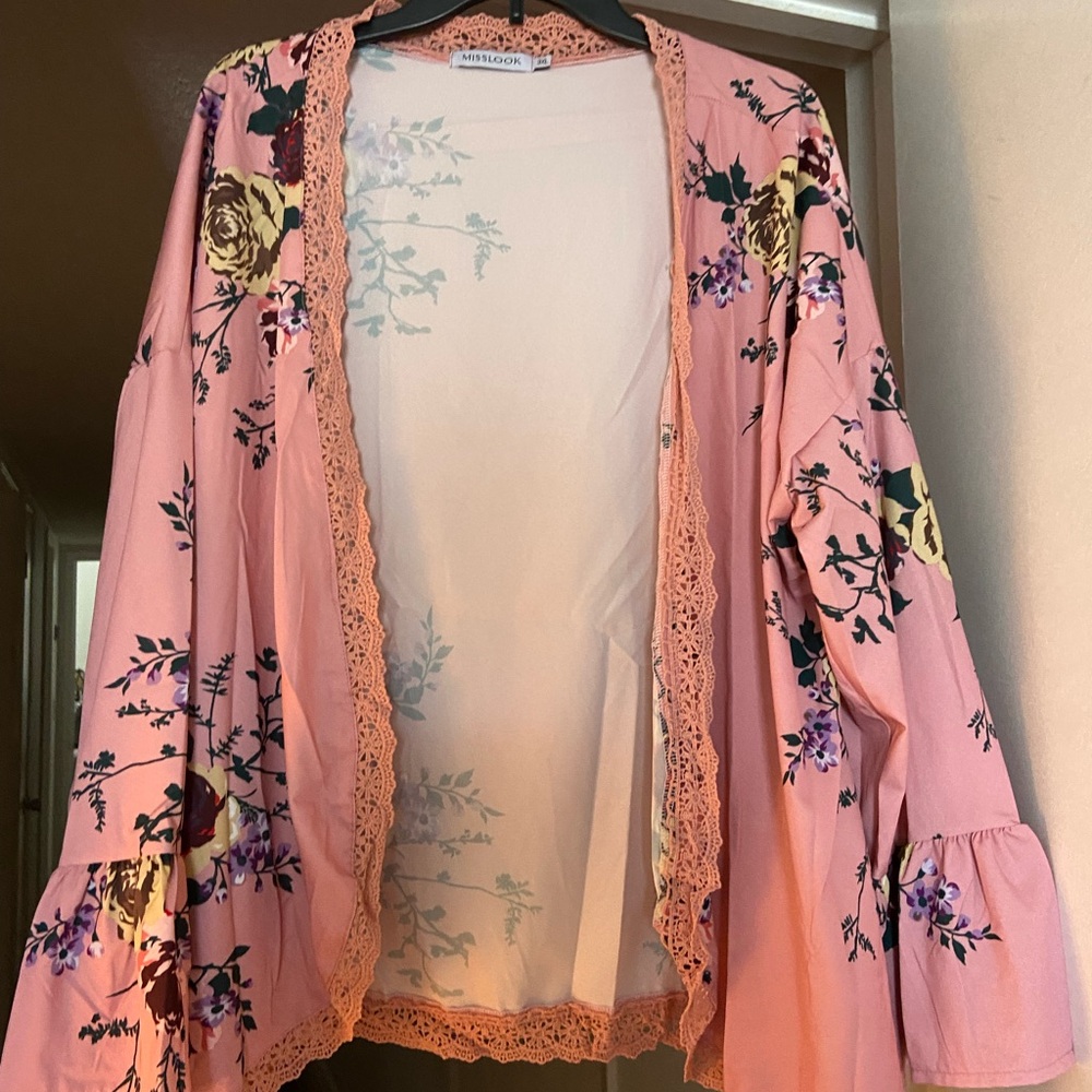 MISSLOOK Pink Lace Kimono